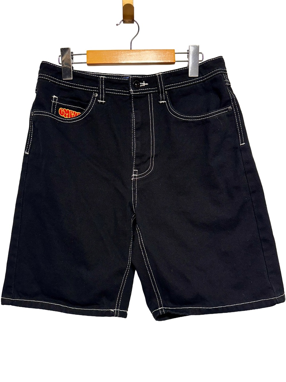 Empyre Y2K Black Denim Shorts Contrast Stitch Skater Streetwear 28